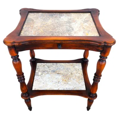 Pre-owned Theodore Alexander 2 Tier Mahogany & Marble Side Lamp Table With Pullout Top In Brown