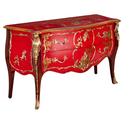 Pre-owned Theodore Alexander 21st C., 'the Opulent East' Red Lacquer Serpentine Bombe Chest