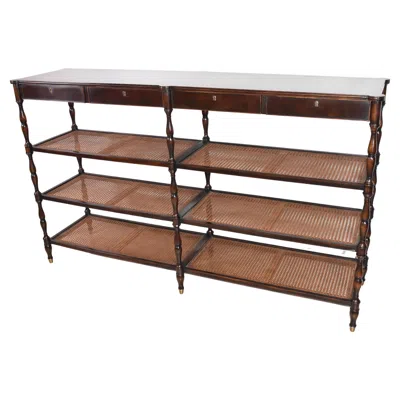 Pre-owned Theodore Alexander 3-tier Etagere Walnut And Cane Shelving Unit In Brown