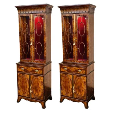 Pre-owned Theodore Alexander Althorp Collection Bookcases, Pair, Mahogany, Showcase In Brown