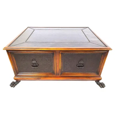 Pre-owned Theodore Alexander Armoury Collection Etched Brass Cocktail Table In Brown