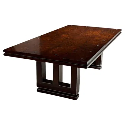 Pre-owned Theodore Alexander Art Deco Dining Table With Chrome Accents By  In Brown