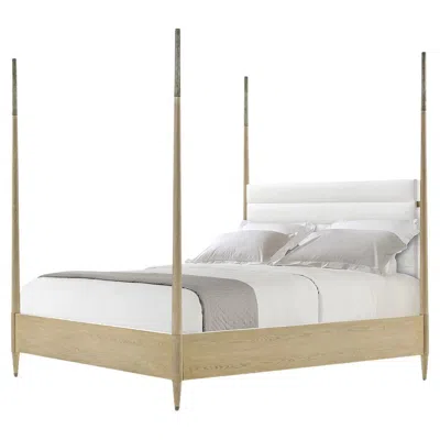 Pre-owned Theodore Alexander Coastal Mid-century Modern Oak Four-poster King Bed In Brown