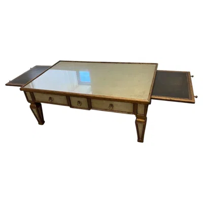 Pre-owned Theodore Alexander Coffee Table W Glass Top In Brown