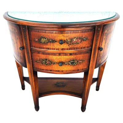 Pre-owned Theodore Alexander Demilune Console Table Sideboard Cabinet In Brown