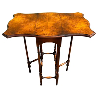 Pre-owned Theodore Alexander Drop Leaf Gateleg Burl Walnut Side Table By  In Brown
