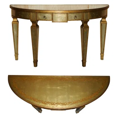 Pre-owned Theodore Alexander Eglomise Demilune Console Table Venetian Gold Gilt Finish In Brown