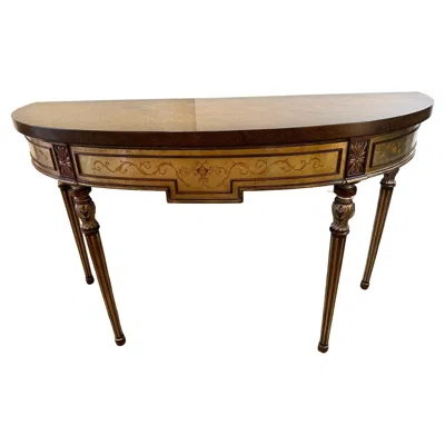 Pre-owned Theodore Alexander Elegant Hand Painted Demilune Console By  In Brown