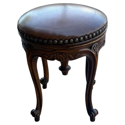 Pre-owned Theodore Alexander Elegant Swivel Vanity Leather & Wood Stool By  In Brown