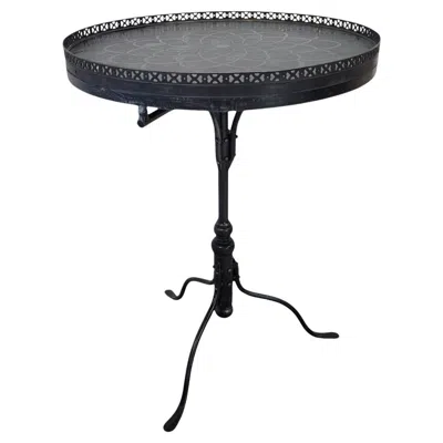 Pre-owned Theodore Alexander Embossed Medallion Metal Side Table In Black