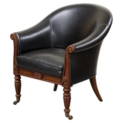 Pre-owned Theodore Alexander English Regency Style Leather Tub Chair By  In Brown