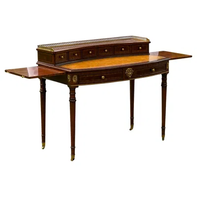 Pre-owned Theodore Alexander Exquisite Louis Xvi English Style Expanding Mahogany &.leather Top Desk In Black