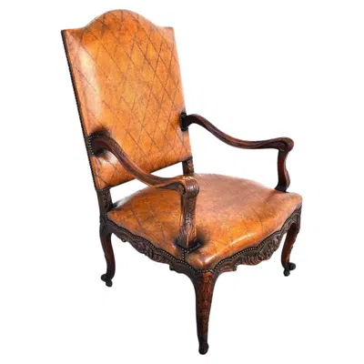 Pre-owned Theodore Alexander French Louis Xv Leather Arm Chair In Brown