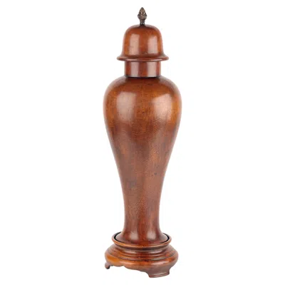 Pre-owned Theodore Alexander Hand Crafted Lidded Wood Meiping Shape Vase In Brown