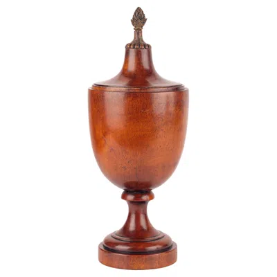 Pre-owned Theodore Alexander Hand Crafted Lidded Wood Pedestal Urn In Brown