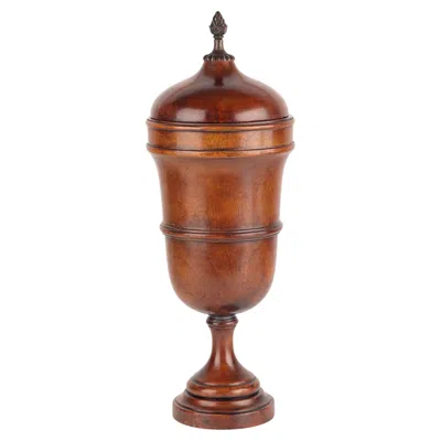 Pre-owned Theodore Alexander Hand Crafted Lidded Wood Pedestal Urn In Brown