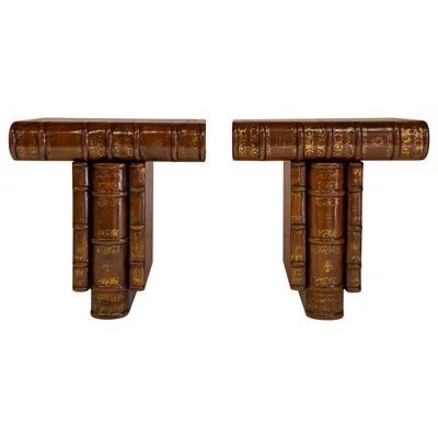 Pre-owned Theodore Alexander Handsome Pair Of Trompe L'oeil Book Brackets In Brown