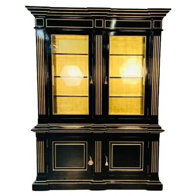 Pre-owned Theodore Alexander Hollywood Regency Maison Jansen Style Bookcase / Cabinet, Ebony, Gold Leaf In Black