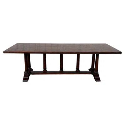 Pre-owned Theodore Alexander Large Refectory Trestle Dining Table Jacobean Style By  In Brown