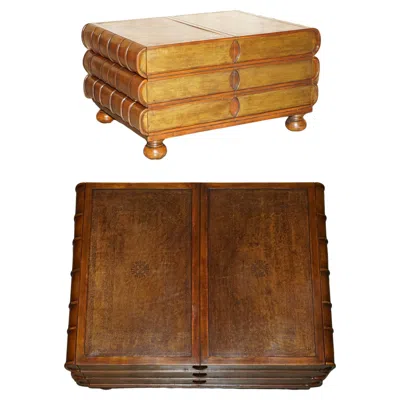 Pre-owned Theodore Alexander Large Six Drawer Stack Of Scholars Library Books Coffee Table Brown Leather Top
