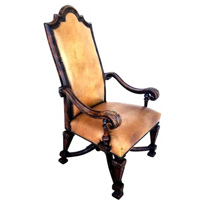 Pre-owned Theodore Alexander Leather Throne Armchair By , Late 20th Century In Brown