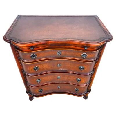 Pre-owned Theodore Alexander Leather Wrapped Serpentine Chest Hidden Pull Out Desk In Brown