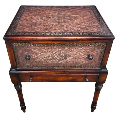 Pre-owned Theodore Alexander Leather Wrapped Side Accent Table In Brown