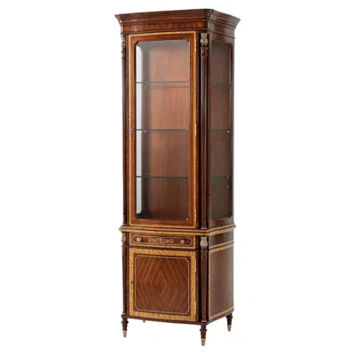 Pre-owned Theodore Alexander Left Facing Display Cabinet With Floral And Line Brass Inlay In Brown