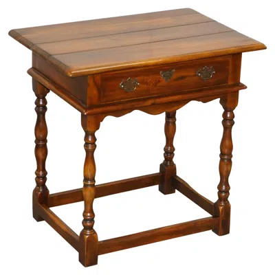 Pre-owned Theodore Alexander Luxury Large  Hardwood Side Table With Single Drawer Campaign In Brown