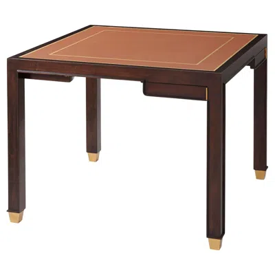 Pre-owned Theodore Alexander Mid Century Style Leather Top Game Table In Brown