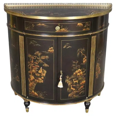 Pre-owned Theodore Alexander New Old Stock Painted Chinoiserie Demilune Commode In Brown
