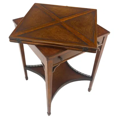 Pre-owned Theodore Alexander One Drawer Leather Top Folding Top Game Table Mint In Brown