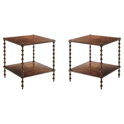 Pre-owned Theodore Alexander Pair Of Modern Walnut Side Tables In Brown