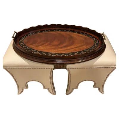 Pre-owned Theodore Alexander Pie Crust Edge Inlaid Serving Tray In Brown