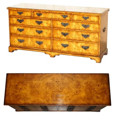 Pre-owned Theodore Alexander Poplar Mappa Burl Military Campaign Sideboard Bank Of Drawers In Brown
