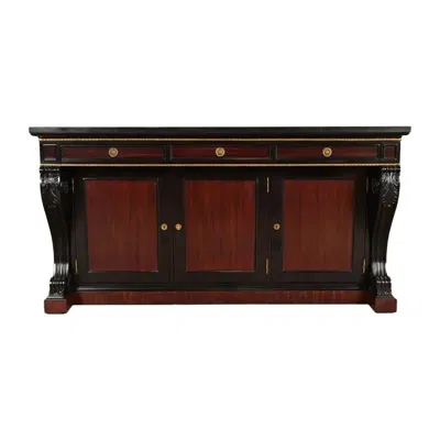 Pre-owned Theodore Alexander Ralph Lauren French Empire Carved Mahogany Marble Top Sideboard Or Bar Cabinet In Brown