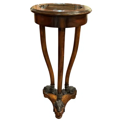 Pre-owned Theodore Alexander Regency Style Pedestal Or Fernery In Mahogany W/ Ram's Head Feet & Glass Insert In Brown