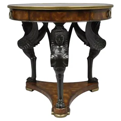Pre-owned Theodore Alexander Replica Sphinx Monopodiae Round Egyptian Revival Center Table In Brown