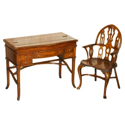 Pre-owned Theodore Alexander Secretaire Desk & Gothic Revival Windsor Brown Leather Chair