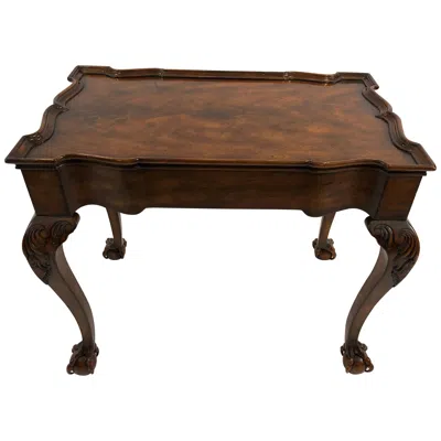Pre-owned Theodore Alexander Stunning Flame Mahogany Rectangular Scalloped End Or Tea Table With Claw Feet In Red