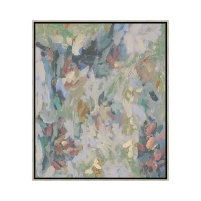 Theodore Alexander The Garden 1 By Katie Willes - Floater Frame Print On Canvas In Dove Gray,coral Pink,cerulean Blue,grass Green