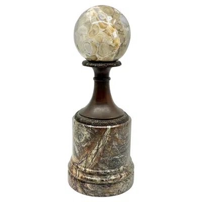 Pre-owned Theodore Alexander Theodore And Alexander Neo Classical Specimen Marble Sphere Bronze Mounted In Gold