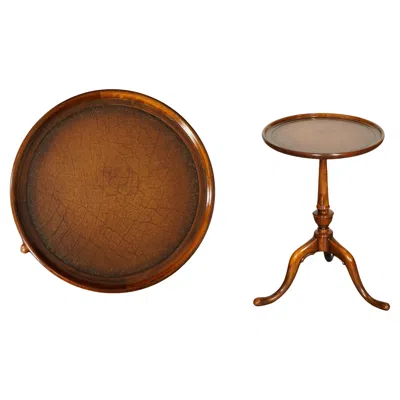 Pre-owned Theodore Alexander Vintage  Brown Leather Top Side End Wine Table