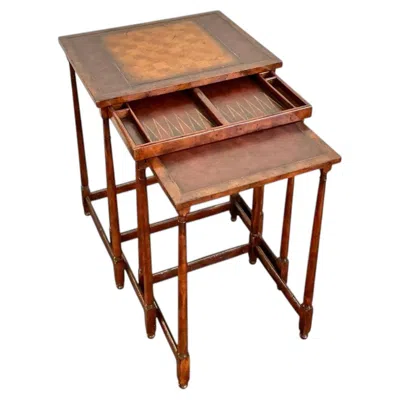 Pre-owned Theodore Alexander Vintage  Wood Nesting Tables With Game Boards In Brown