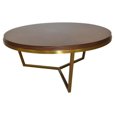 Pre-owned Theodore Alexander Walnut & Brass Modern Coffee Table In Brown