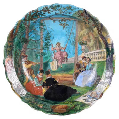 Pre-owned Theodore Deck Théodore Deck, Eugène Gluck, Ornamental Dish With A Bucolic Scene In Gray