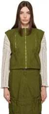 Theopen Product Green Zip Denim Vest In Green Green