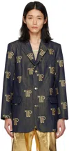 Theophilio Ssense Exclusive Blue Denim Blazer In Gold Metallic /indig