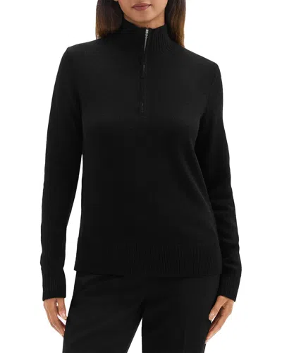 Theory 1/2-zip Turtleneck Wool & Cashmere-blend Sweater In Black