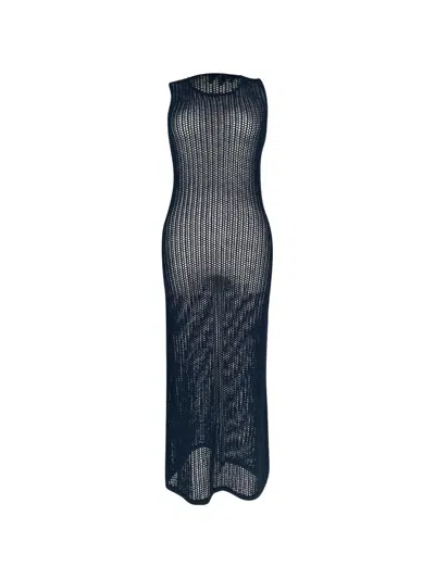 Pre-owned Theory 2020s Open-knit Crochet Dress In Blue